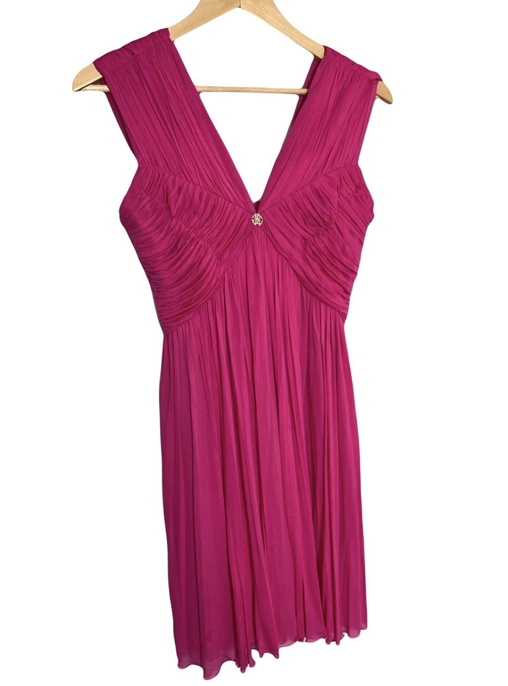Roberto Cavalli Pink Cocktail Mini Dress Draped V-Neck 40IT Jewelled Logo