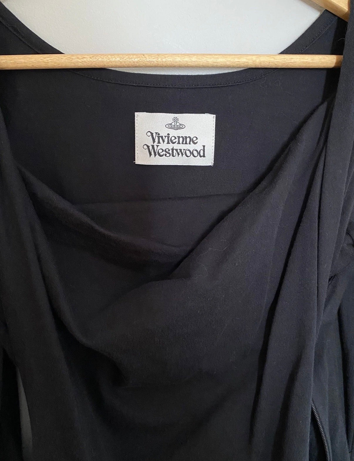 Vivienne Westwood Black Mini Bodycon Dress Puffed Sleeves Cowl Neck XS