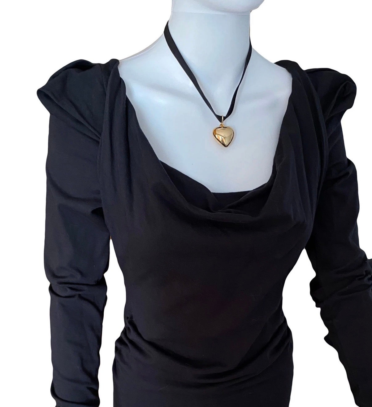 Vivienne Westwood Black Mini Bodycon Dress Puffed Sleeves Cowl Neck XS