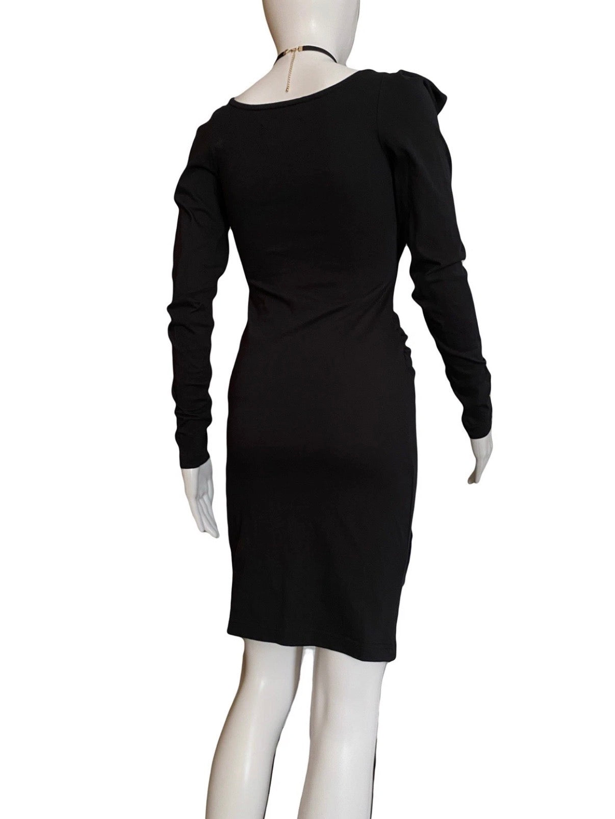 Vivienne Westwood Black Mini Bodycon Dress Puffed Sleeves Cowl Neck XS