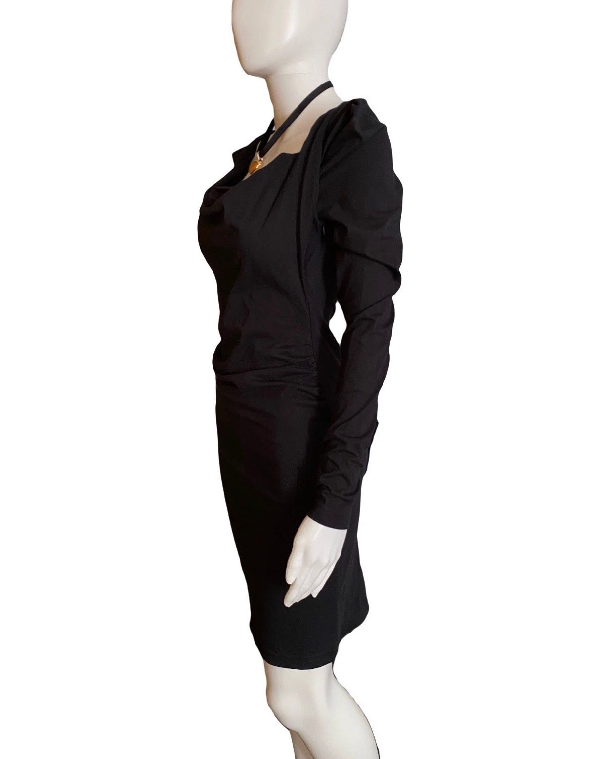 Vivienne Westwood Black Mini Bodycon Dress Puffed Sleeves Cowl Neck XS
