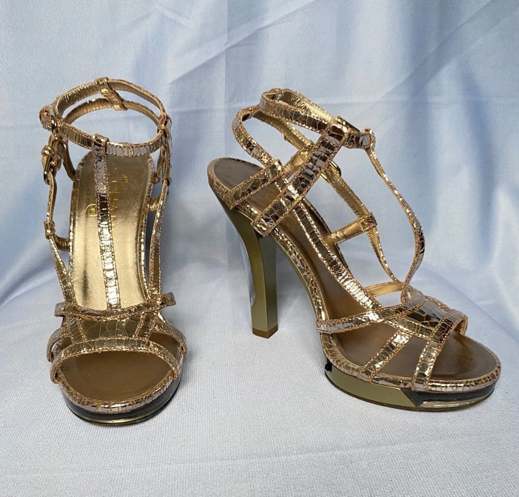 Chanel Rose Gold Sandals Cracked Leather Open Toe LED Light 36.5eu Resort 2015