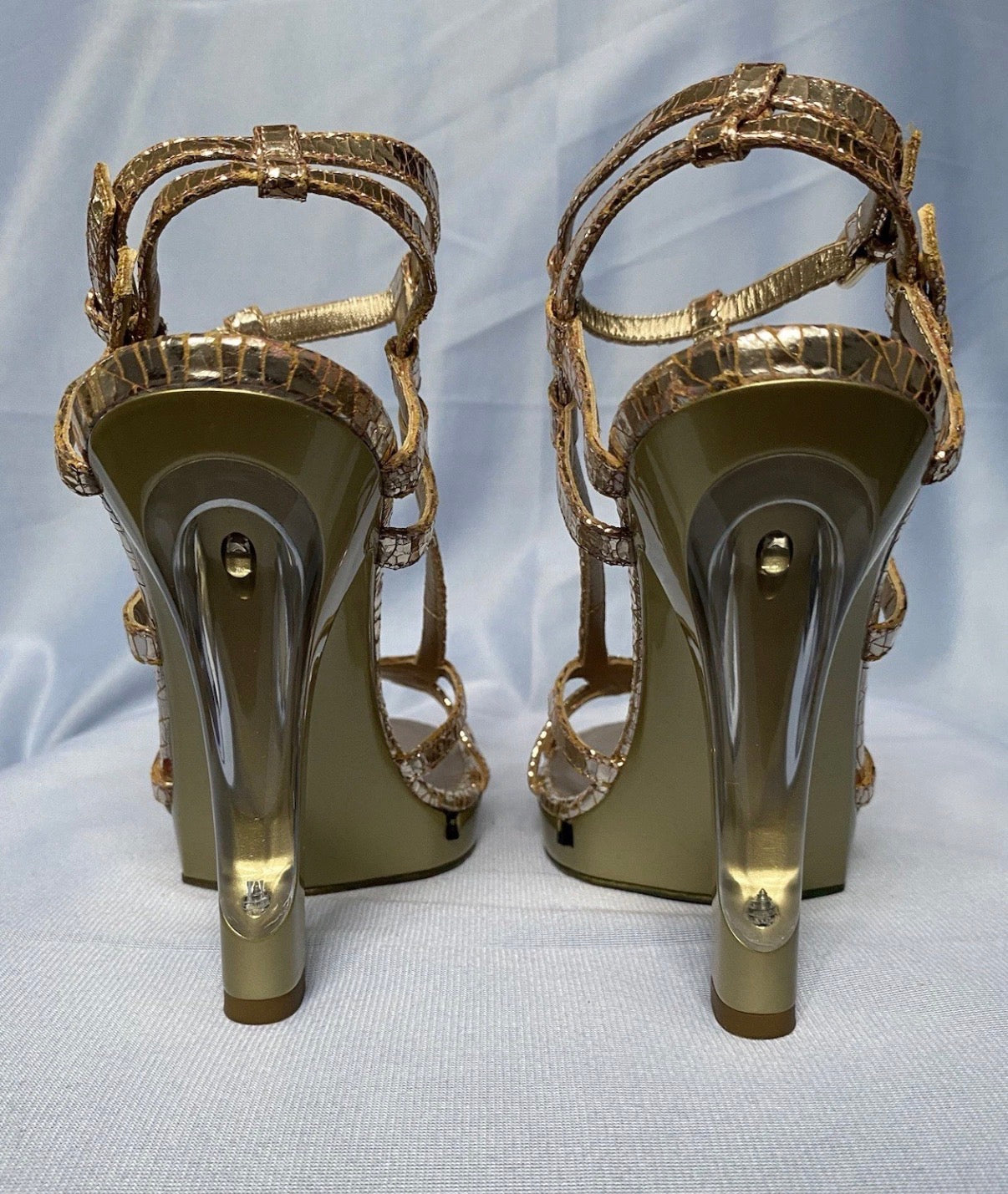 Chanel Rose Gold Sandals Cracked Leather Open Toe LED Light 36.5eu Resort 2015