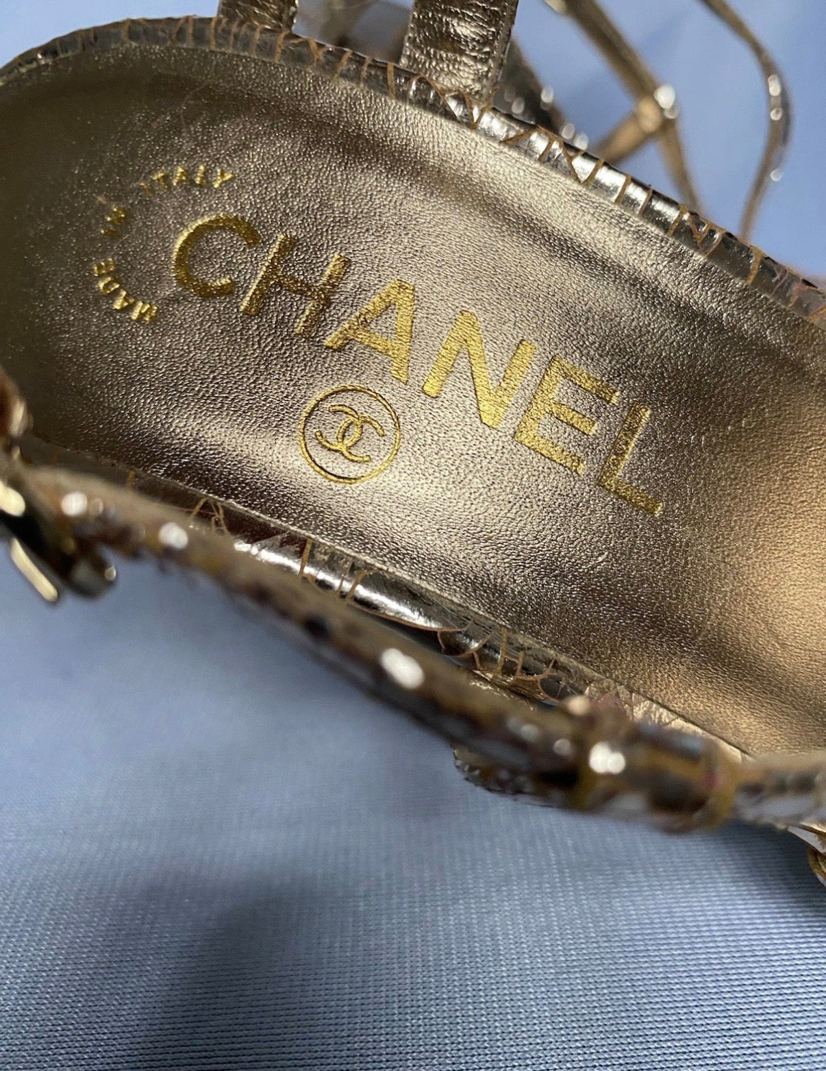 Chanel Rose Gold Sandals Cracked Leather Open Toe LED Light 36.5eu Resort 2015