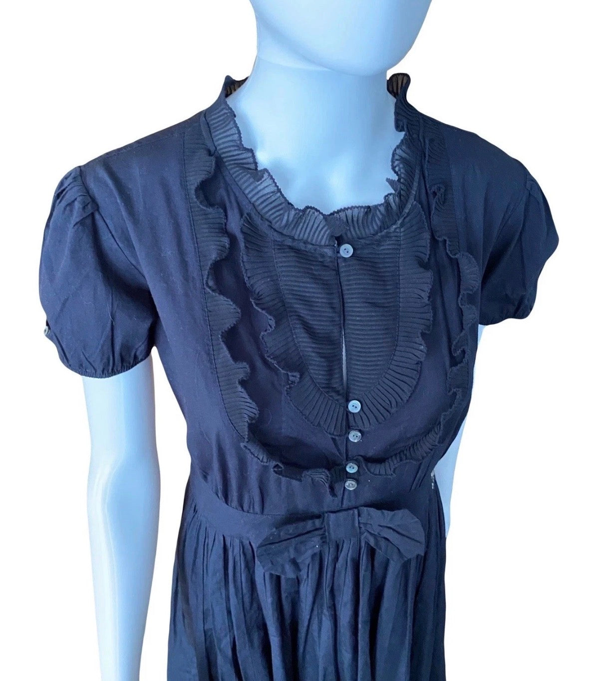 John Galliano 2000s Gothic Dress Puff Sleeves Ruffles Bow Waist 44IT Vintage