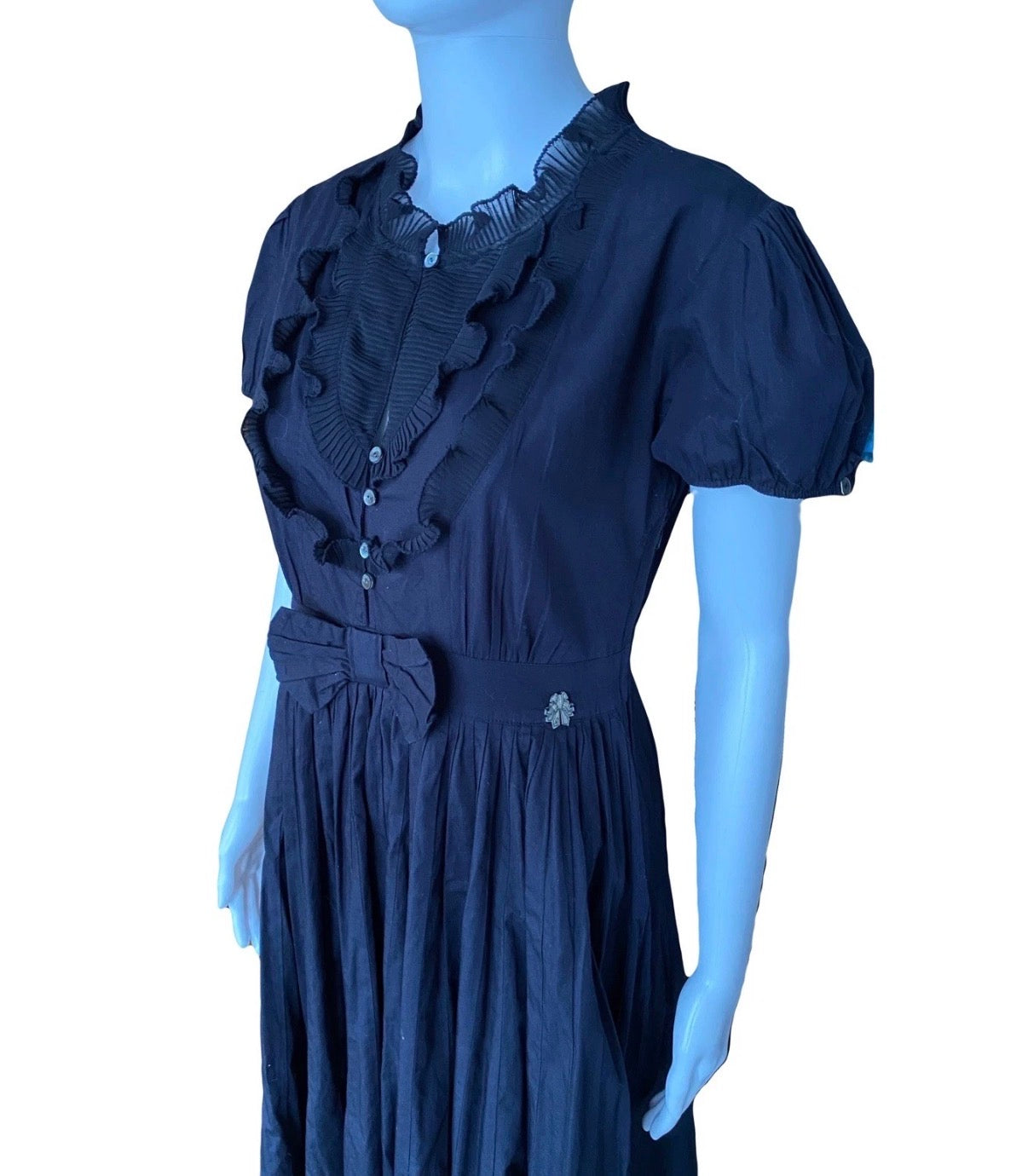 John Galliano 2000s Gothic Dress Puff Sleeves Ruffles Bow Waist 44IT Vintage