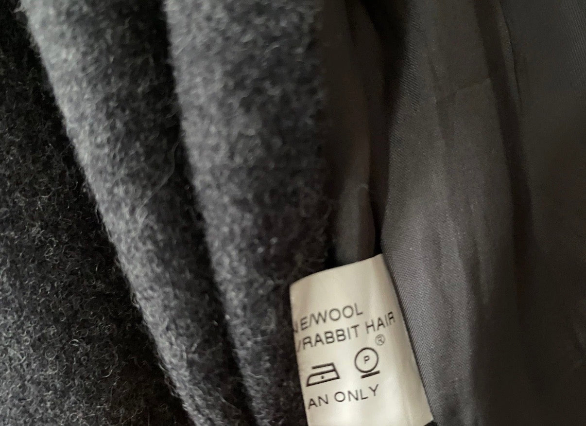 Mugler Grey Wool Fringe Dress 40FR With Metal Pin Vintage 90s