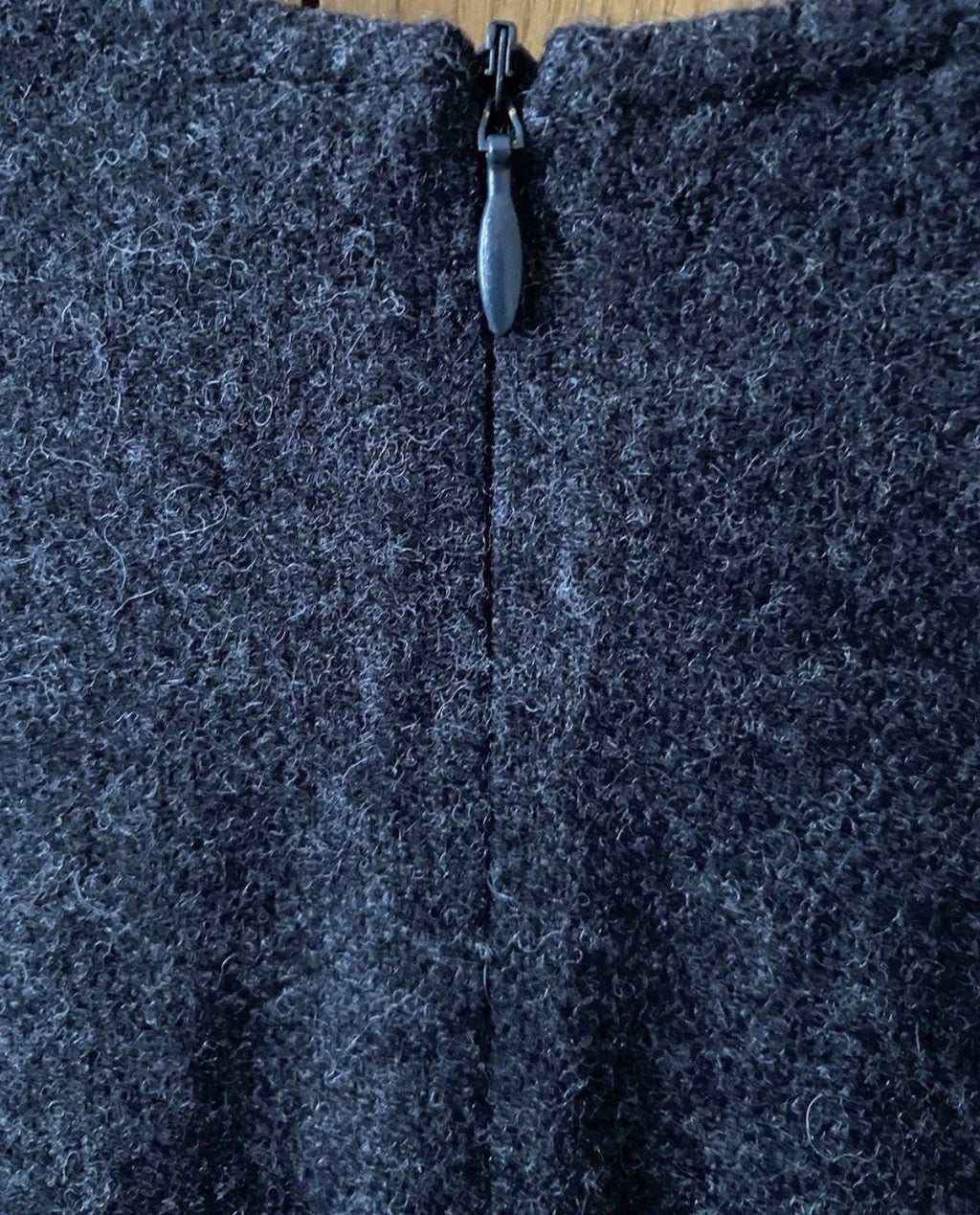 Mugler Grey Wool Fringe Dress 40FR With Metal Pin Vintage 90s