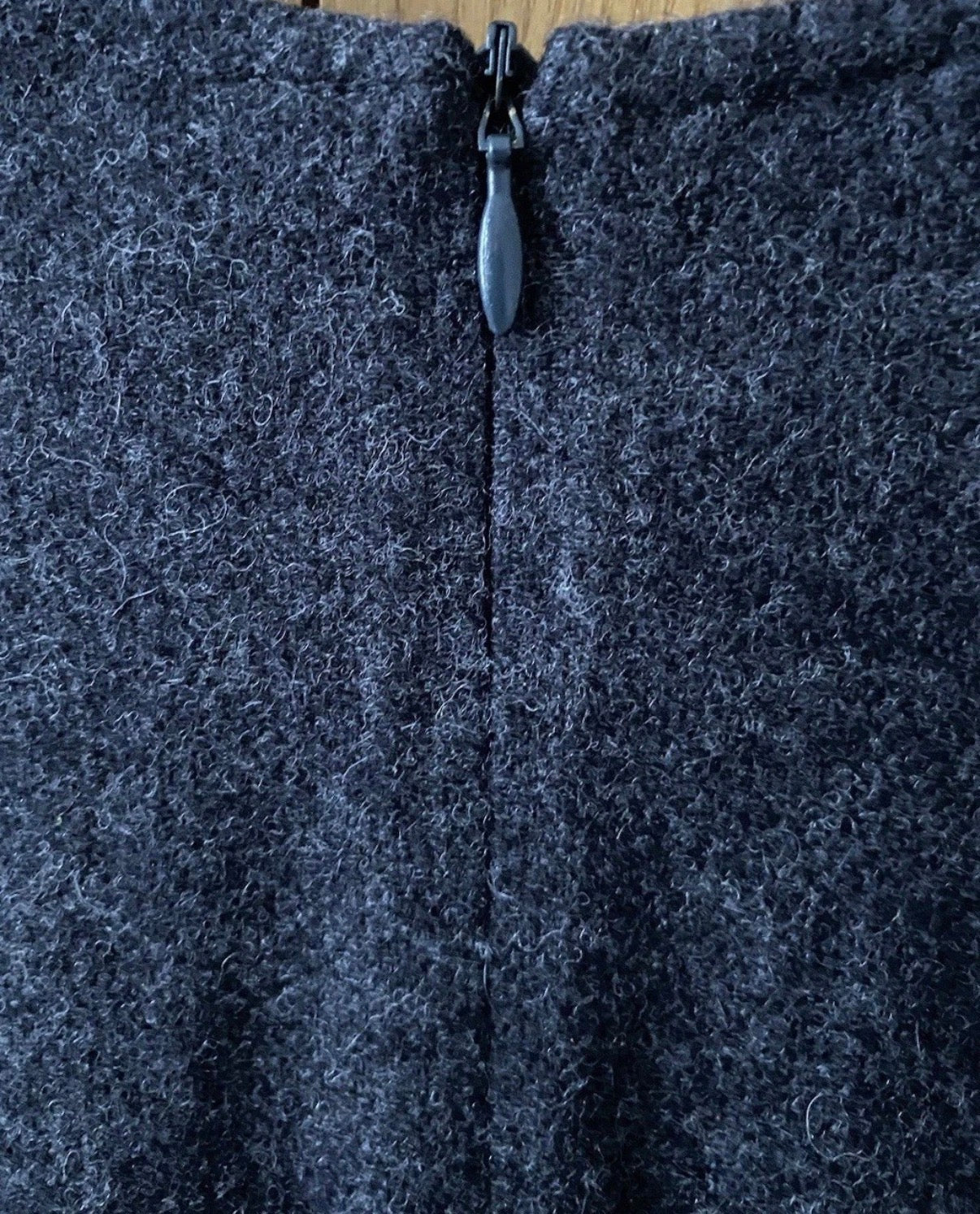Mugler Grey Wool Fringe Dress 40FR With Metal Pin Vintage 90s