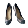 Chanel Silver Metallic Textured Suede Platform Pumps CC Logo High Heels 38.5eu