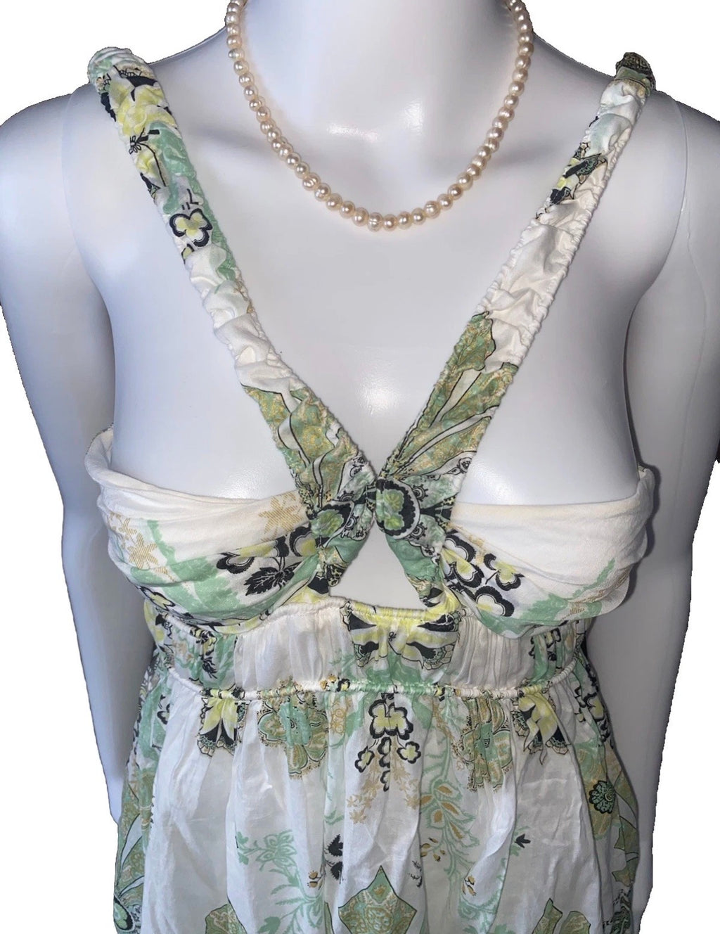 Roberto Cavalli White Cotton Mini Dress 38IT Green & Gold Shimmer Abstract Print