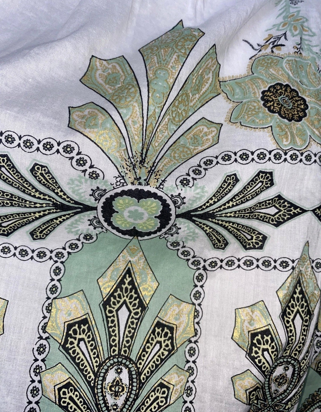 Roberto Cavalli White Cotton Mini Dress 38IT Green & Gold Shimmer Abstract Print