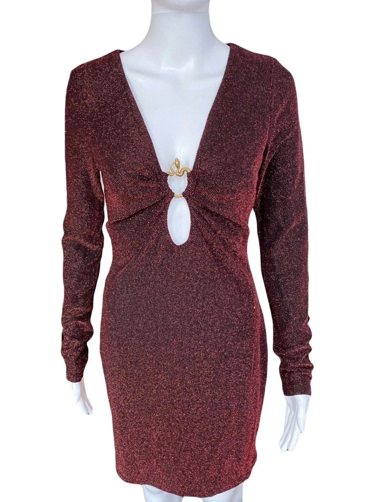 Just Cavalli Black Red Lurex Mini Dress With Snake Details 44IT New