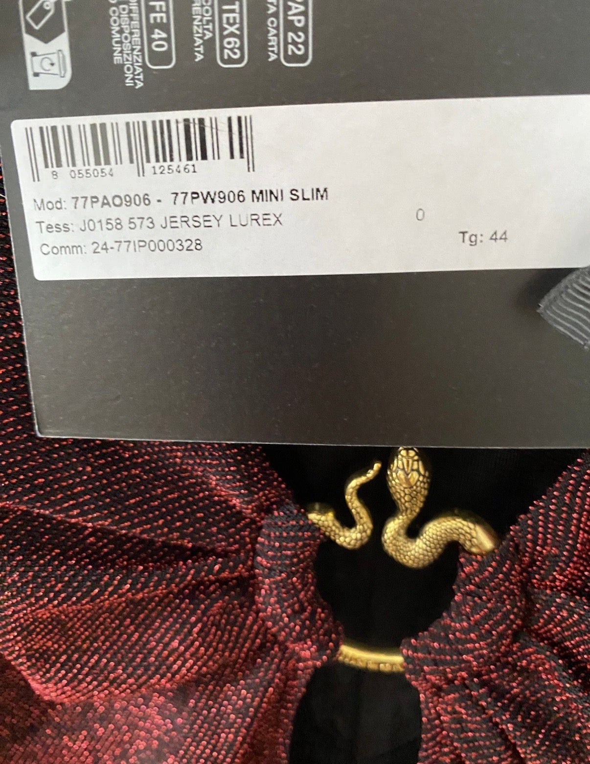 Just Cavalli Black Red Lurex Mini Dress With Snake Details 44IT New