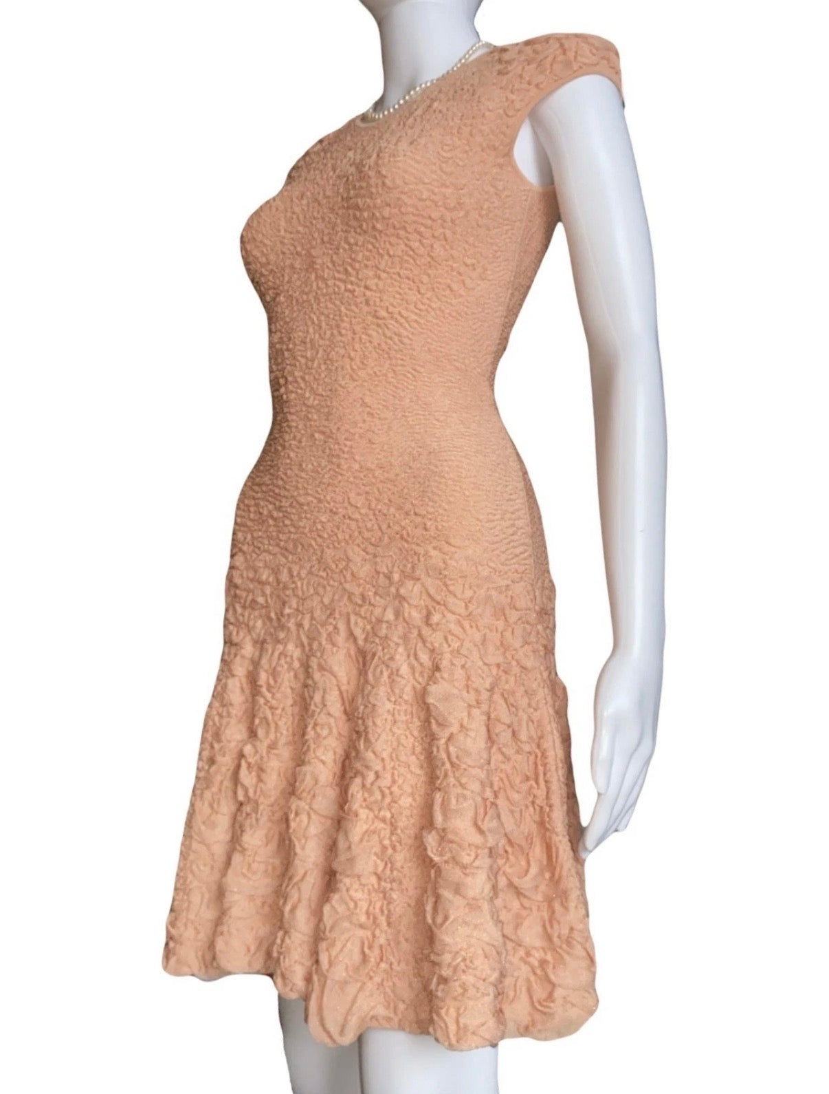 Alexander McQueen Knitted Dress Salmon Pink Body Hugging Fabric S