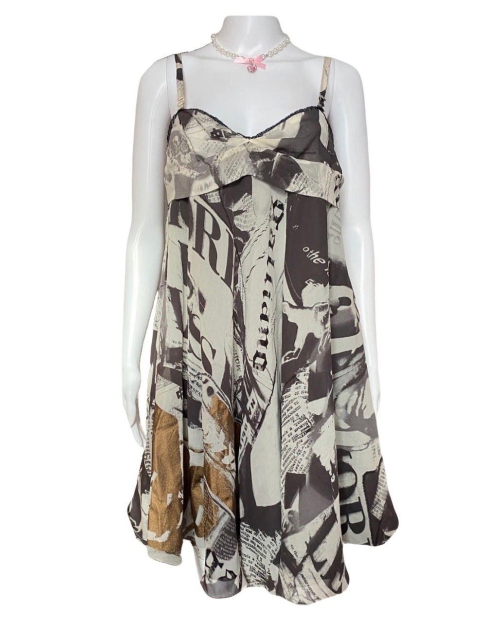 John Galliano 2000s Gazette Print Silk Mini Dress 42IT With Tags Newspaper Vintage