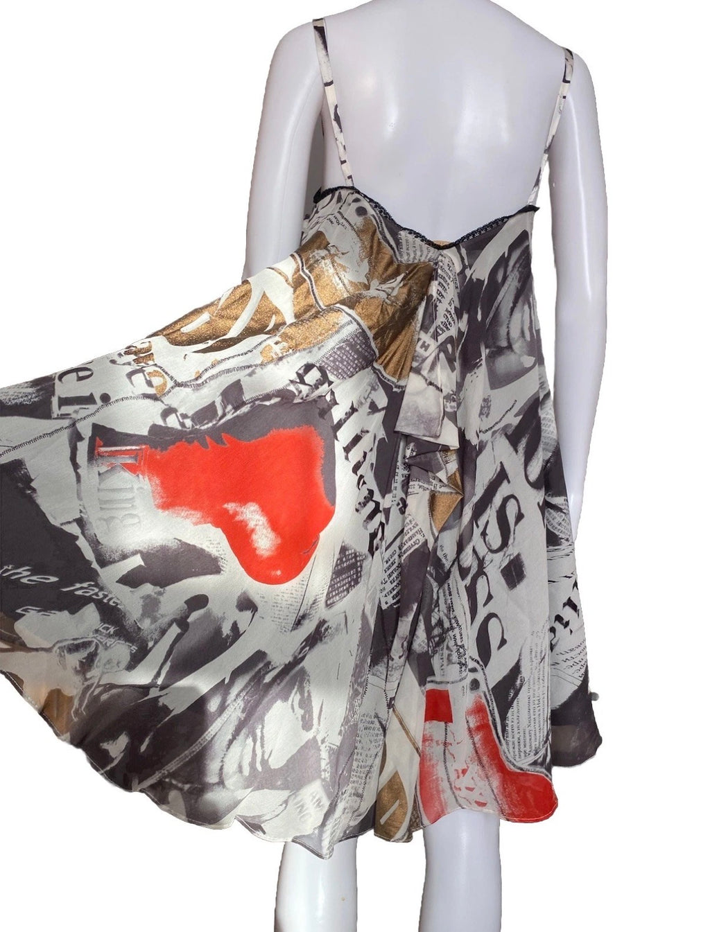 John Galliano 2000s Gazette Print Silk Mini Dress 42IT With Tags Newspaper Vintage