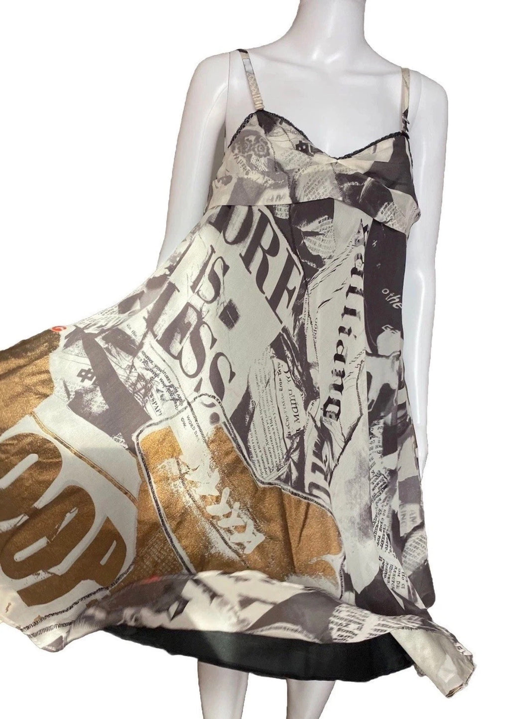 John Galliano 2000s Gazette Print Silk Mini Dress 42IT With Tags Newspaper Vintage