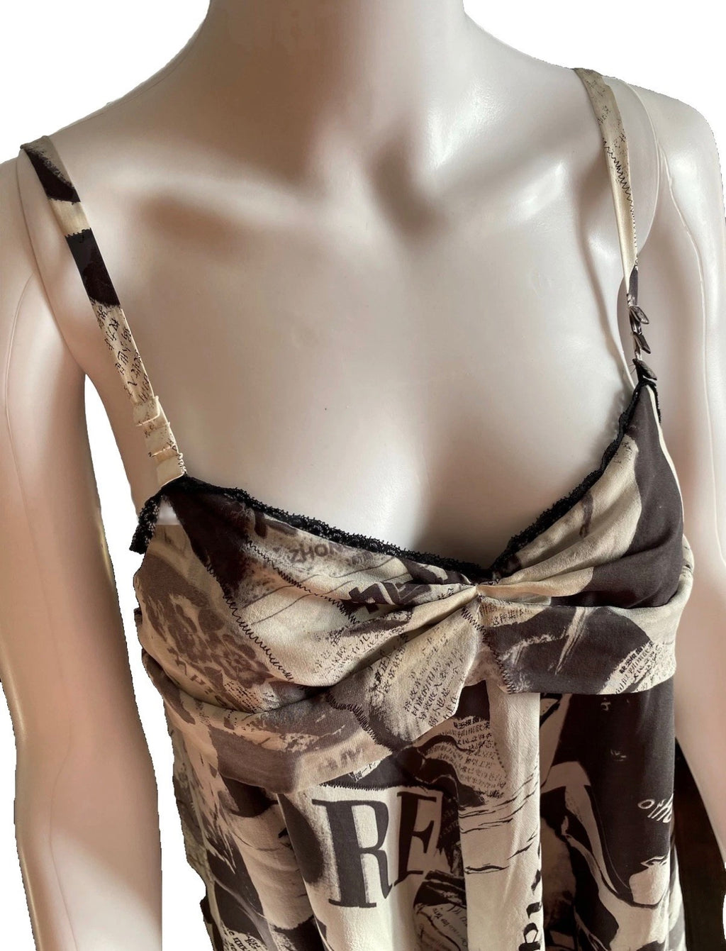 John Galliano 2000s Gazette Print Silk Mini Dress 42IT With Tags Newspaper Vintage