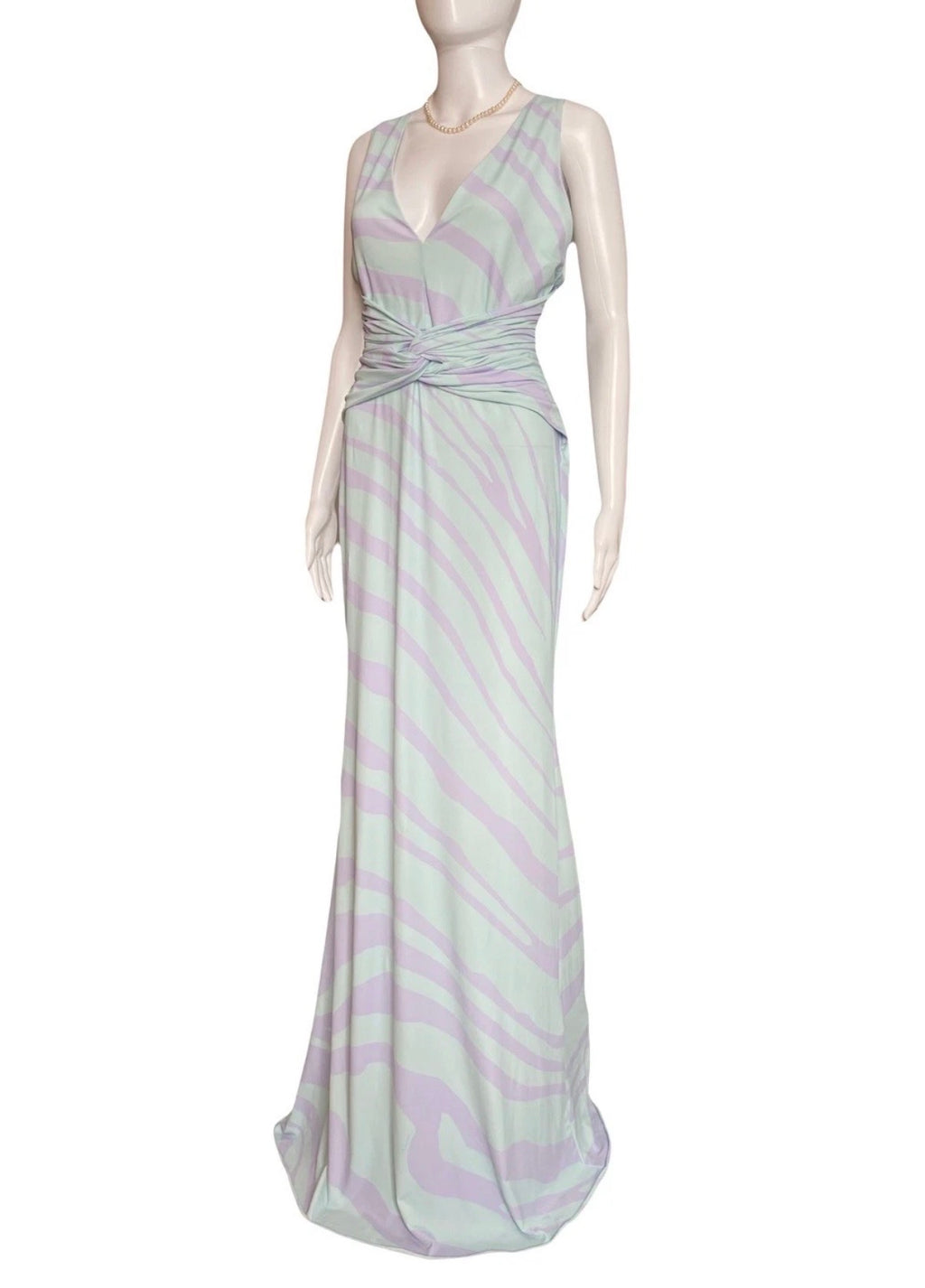 Roberto Cavalli Long Dress Zebra Print Lilac Green 44IT