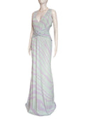 Roberto Cavalli Long Dress Zebra Print Lilac Green 44IT