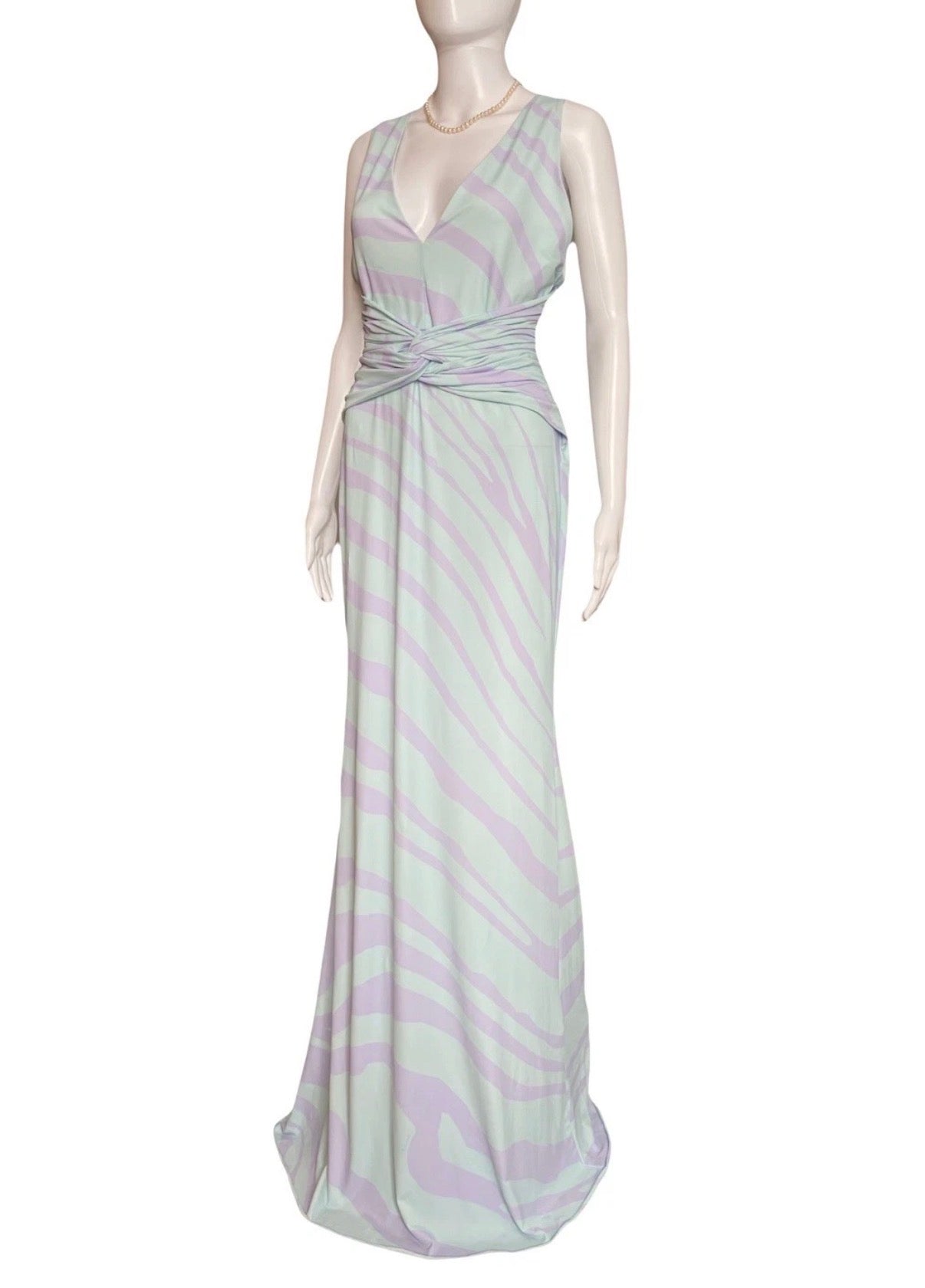 Roberto Cavalli Long Dress Zebra Print Lilac Green 44IT