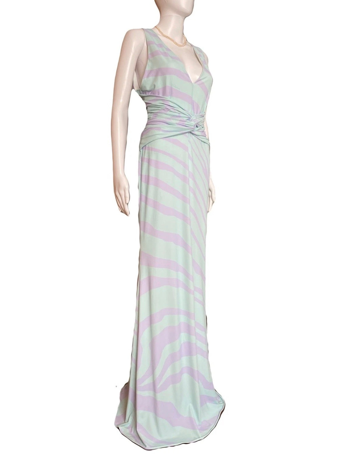 Roberto Cavalli Long Dress Zebra Print Lilac Green 44IT