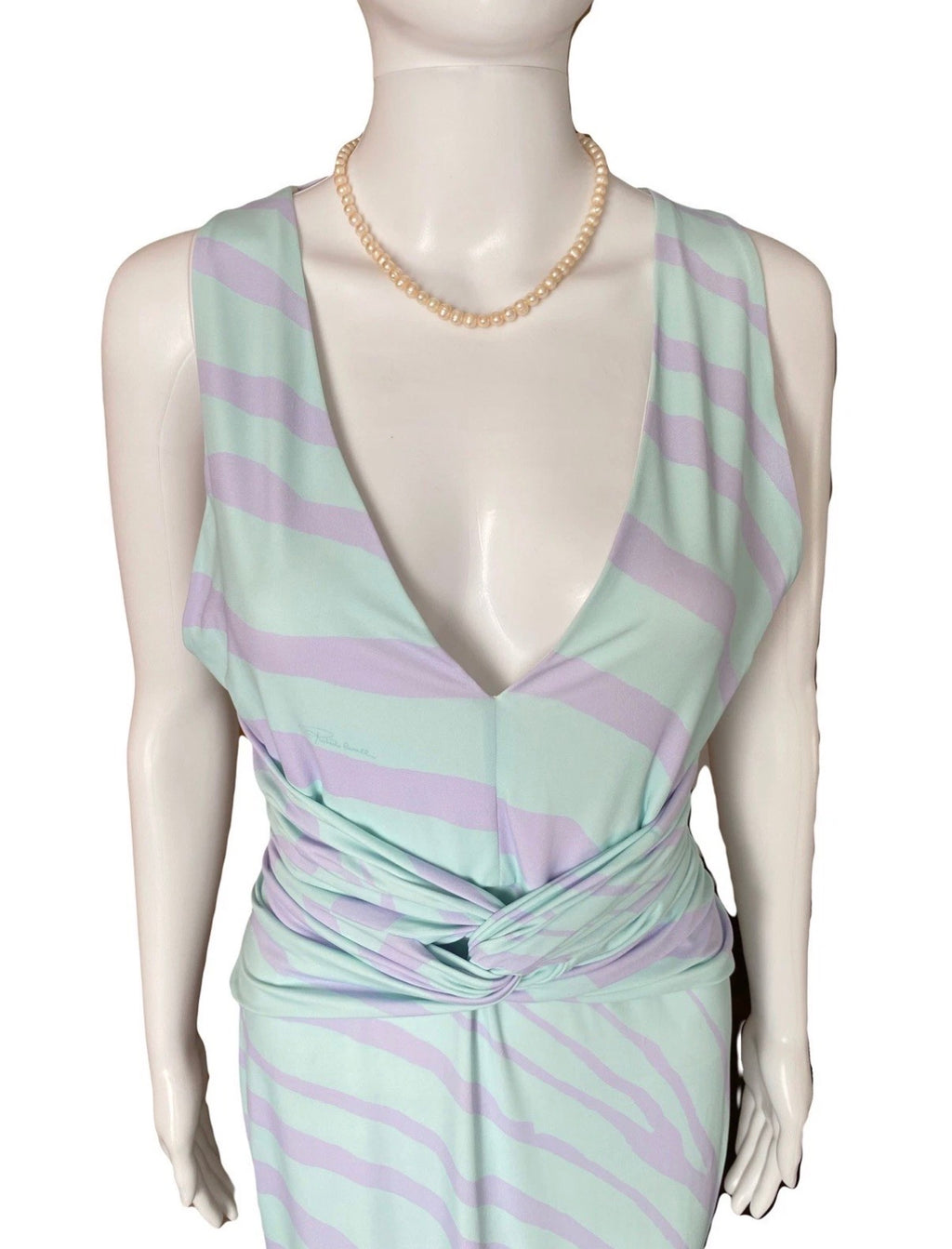 Roberto Cavalli Long Dress Zebra Print Lilac Green 44IT