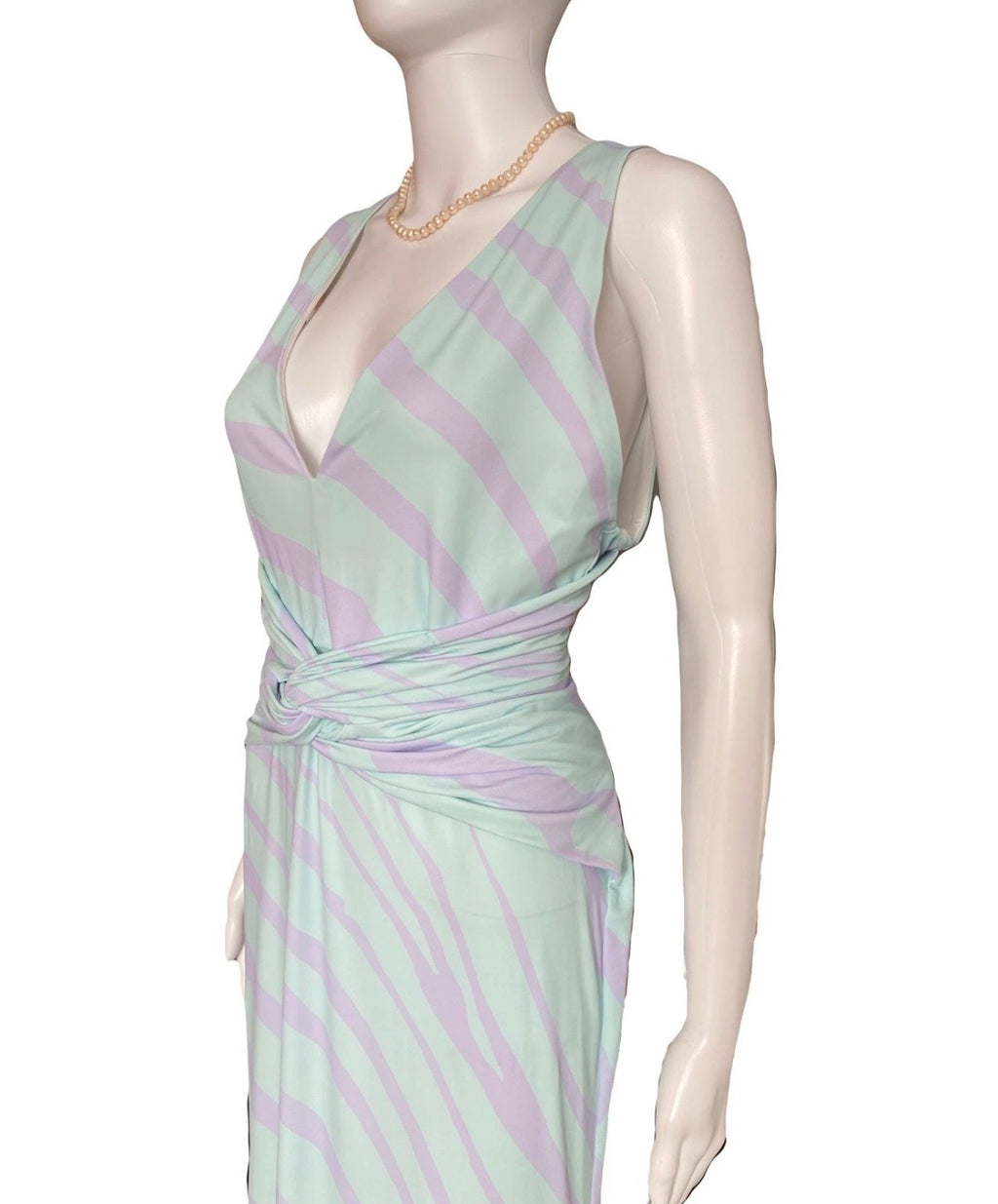 Roberto Cavalli Long Dress Zebra Print Lilac Green 44IT