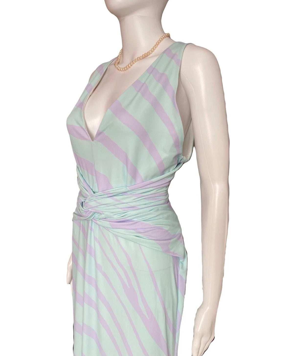 Roberto Cavalli Long Dress Zebra Print Lilac Green 44IT