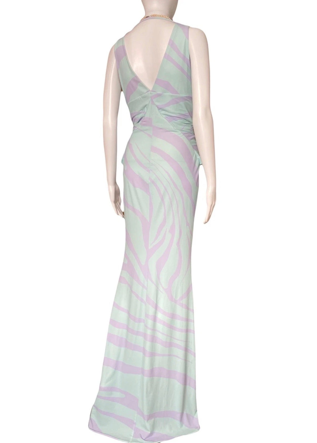 Roberto Cavalli Long Dress Zebra Print Lilac Green 44IT