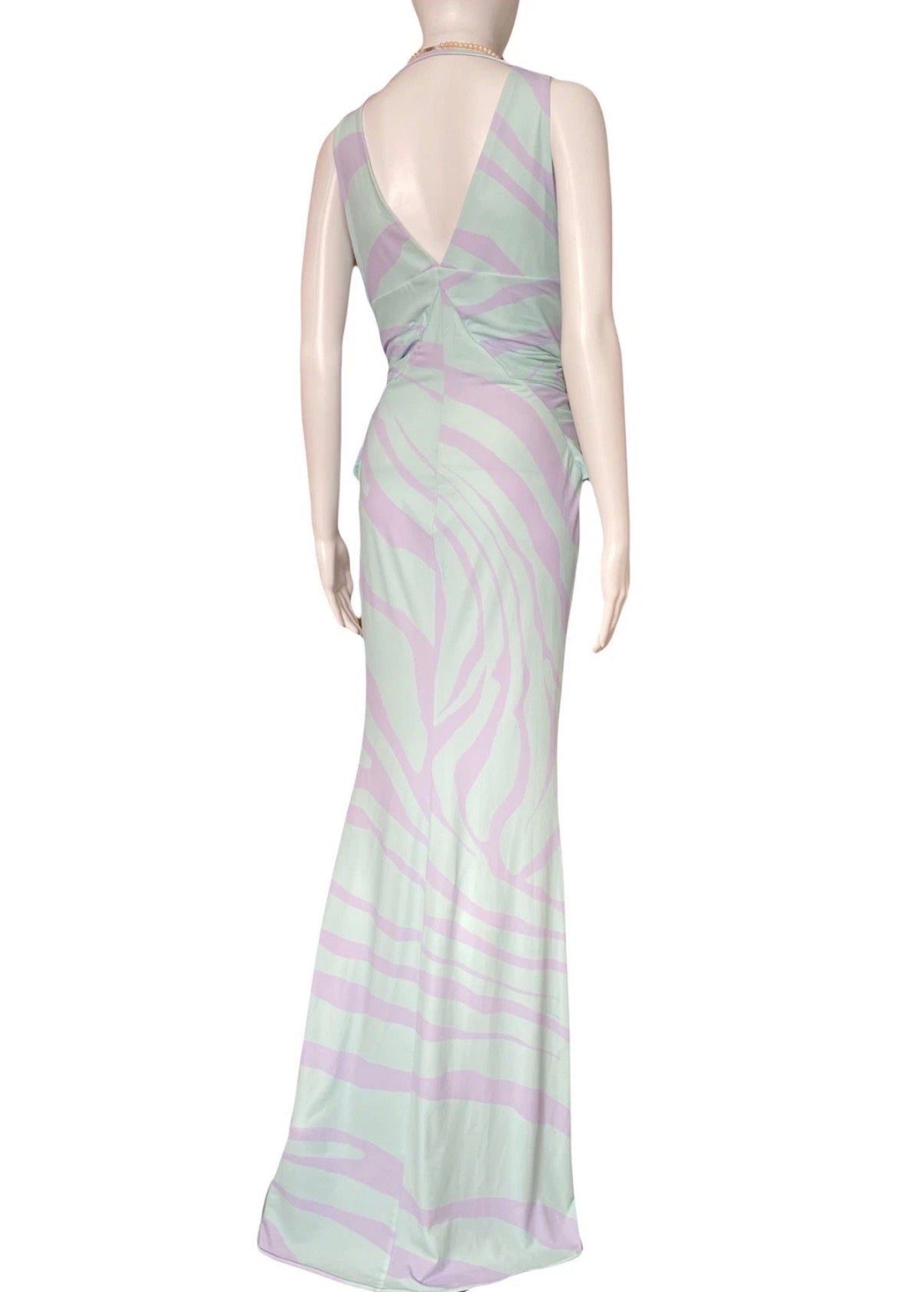 Roberto Cavalli Long Dress Zebra Print Lilac Green 44IT