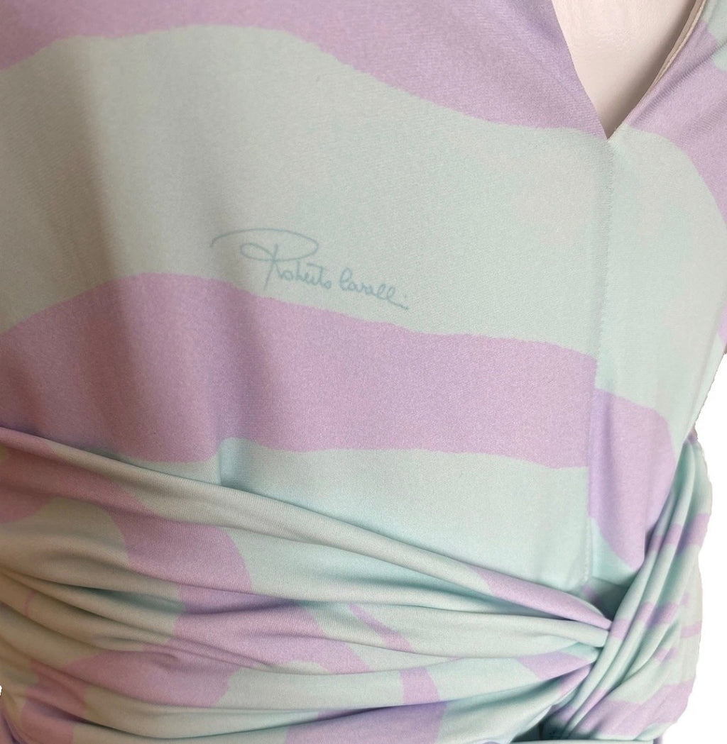 Roberto Cavalli Long Dress Zebra Print Lilac Green 44IT
