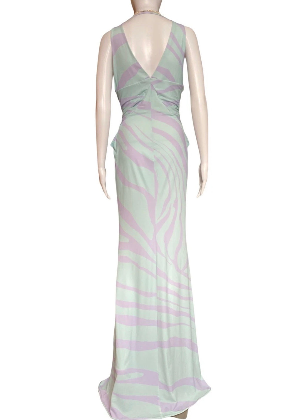 Roberto Cavalli Long Dress Zebra Print Lilac Green 44IT