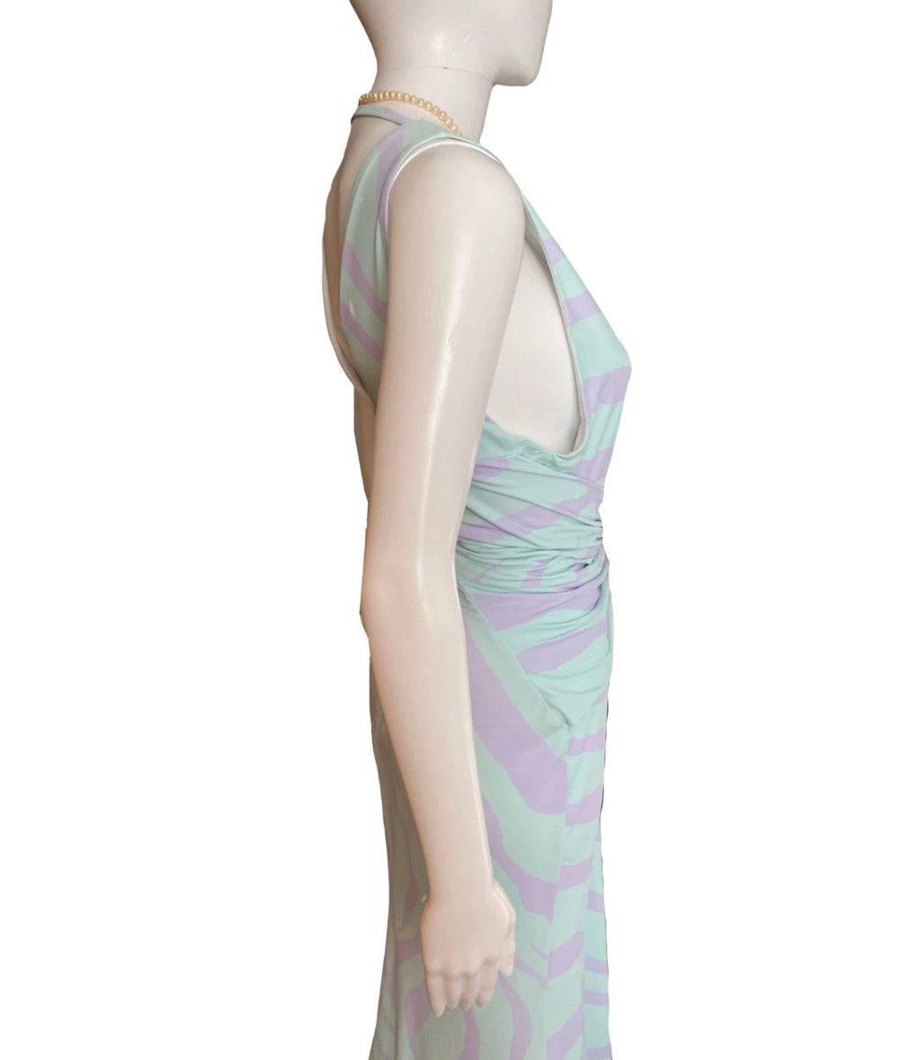 Roberto Cavalli Long Dress Zebra Print Lilac Green 44IT