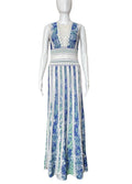 Roberto Cavalli Maxi Dress Blue White Knitted Coral Embroidery 42IT Resort 2018