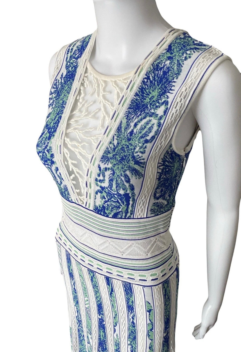 Roberto Cavalli Maxi Dress Blue White Knitted Coral Embroidery 42IT Resort 2018
