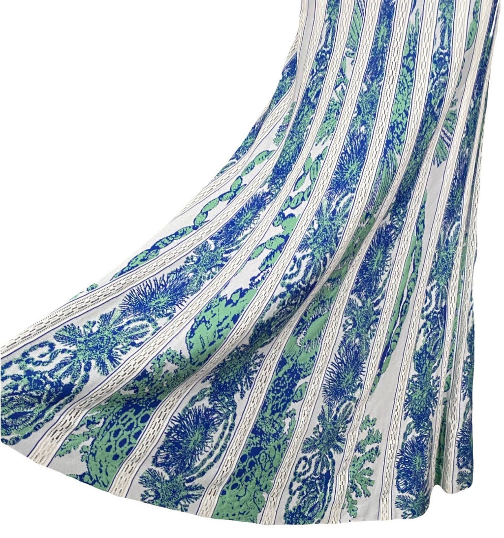 Roberto Cavalli Maxi Dress Blue White Knitted Coral Embroidery 42IT Resort 2018