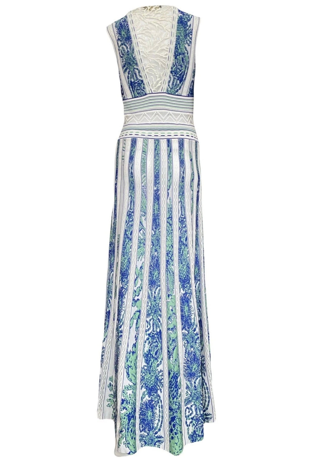 Roberto Cavalli Maxi Dress Blue White Knitted Coral Embroidery 42IT Resort 2018