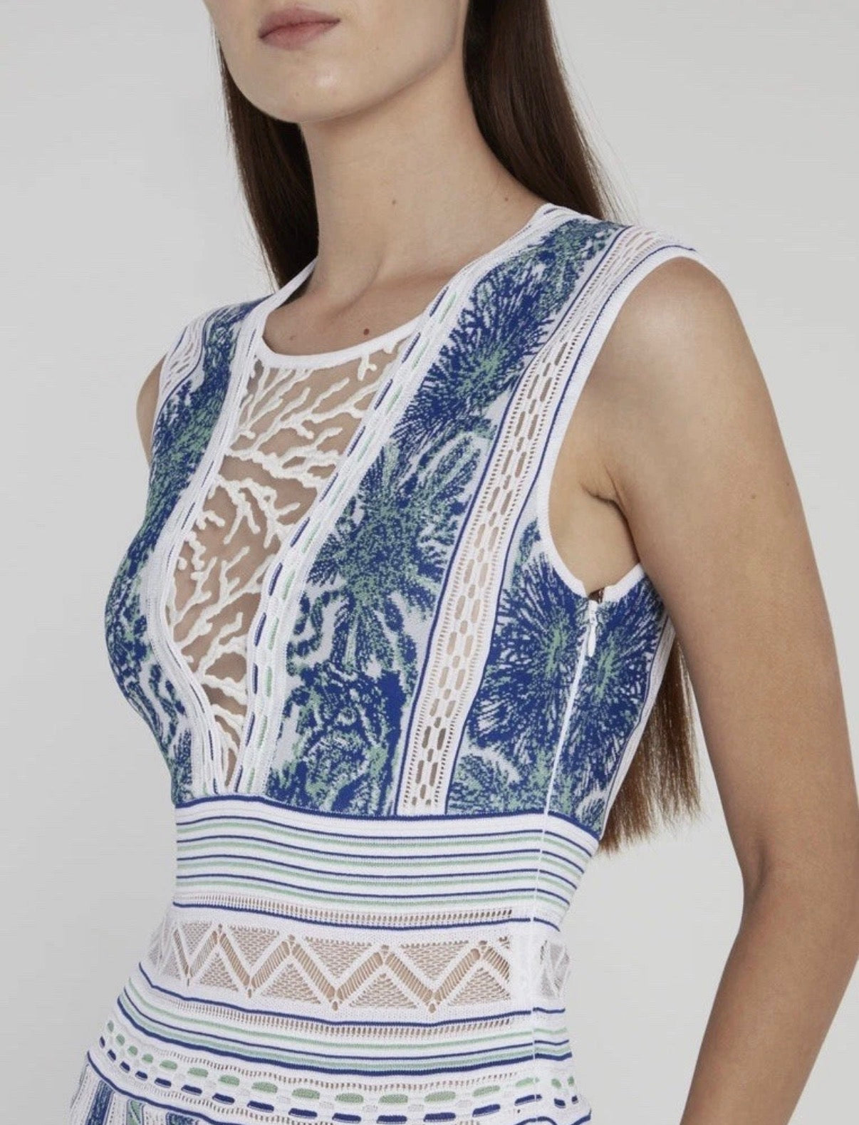 Roberto Cavalli Maxi Dress Blue White Knitted Coral Embroidery 42IT Resort 2018