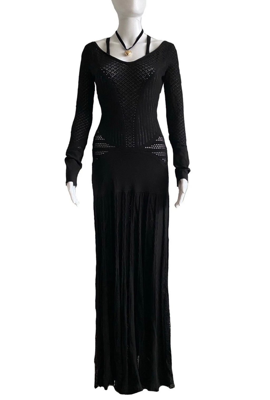 Roberto Cavalli Black Maxi Dress Crochet Knitted Style 42IT