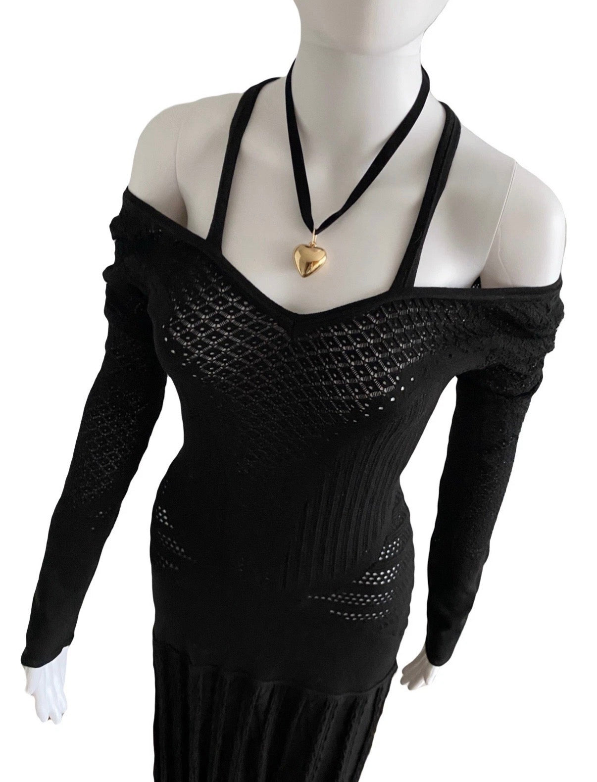 Roberto Cavalli Black Maxi Dress Crochet Knitted Style 42IT