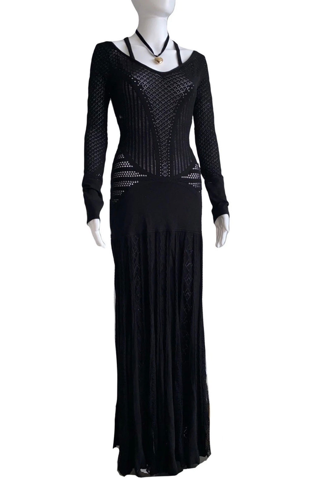 Roberto Cavalli Black Maxi Dress Crochet Knitted Style 42IT