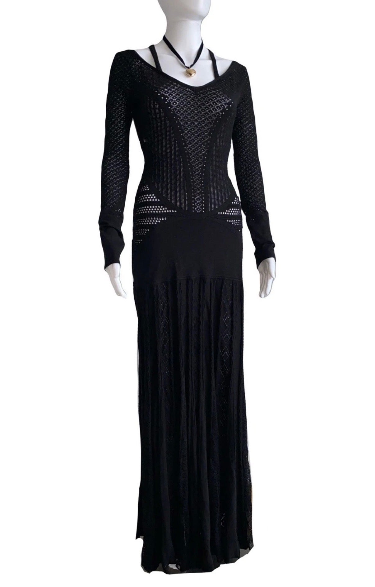 Roberto Cavalli Black Maxi Dress Crochet Knitted Style 42IT