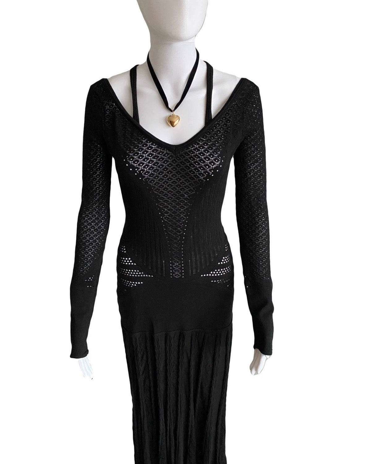Roberto Cavalli Black Maxi Dress Crochet Knitted Style 42IT