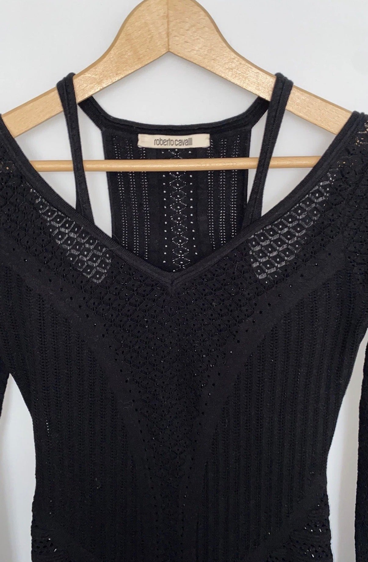 Roberto Cavalli Black Maxi Dress Crochet Knitted Style 42IT