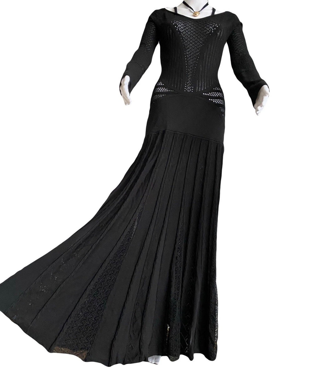 Roberto Cavalli Black Maxi Dress Crochet Knitted Style 42IT