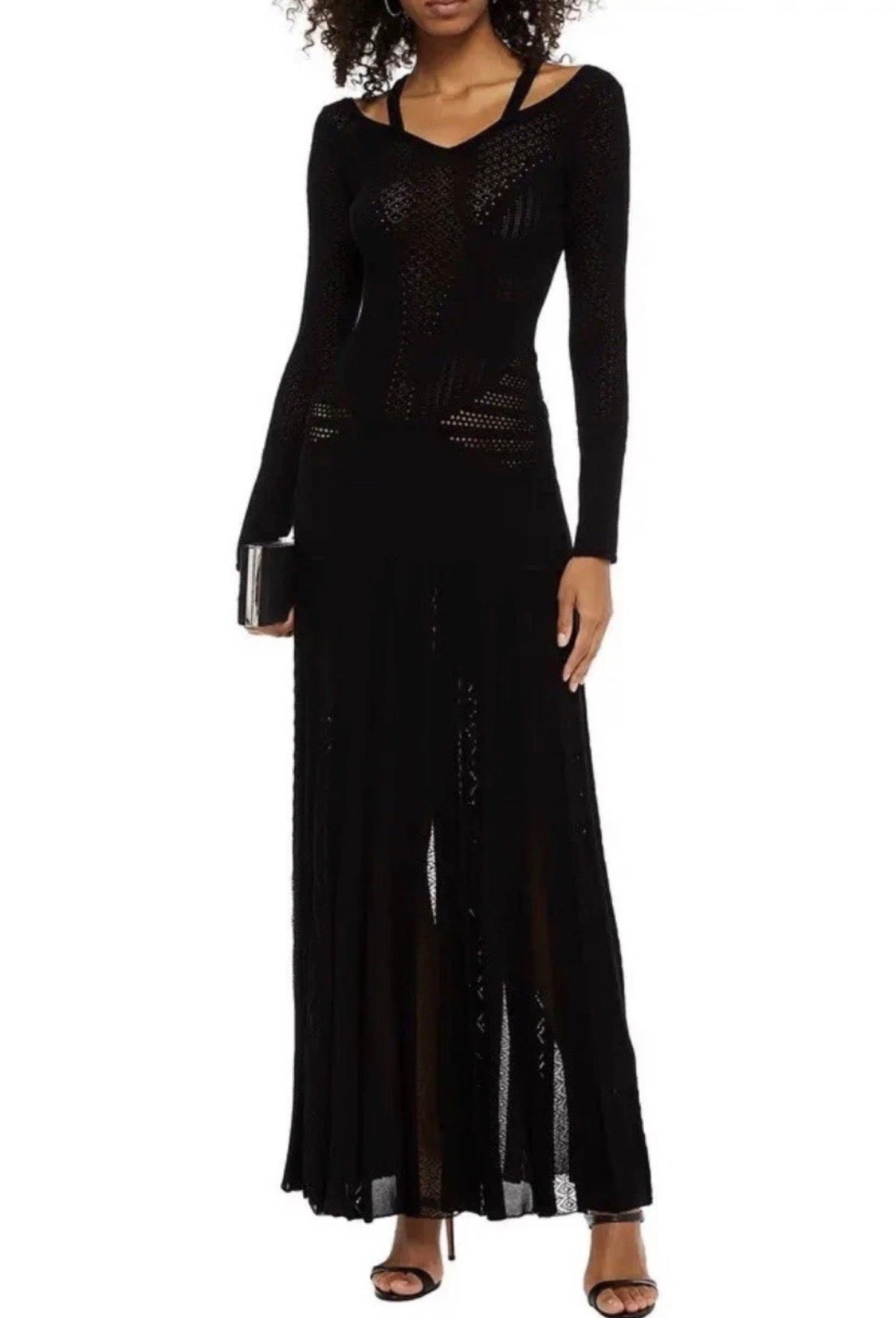 Roberto Cavalli Black Maxi Dress Crochet Knitted Style 42IT