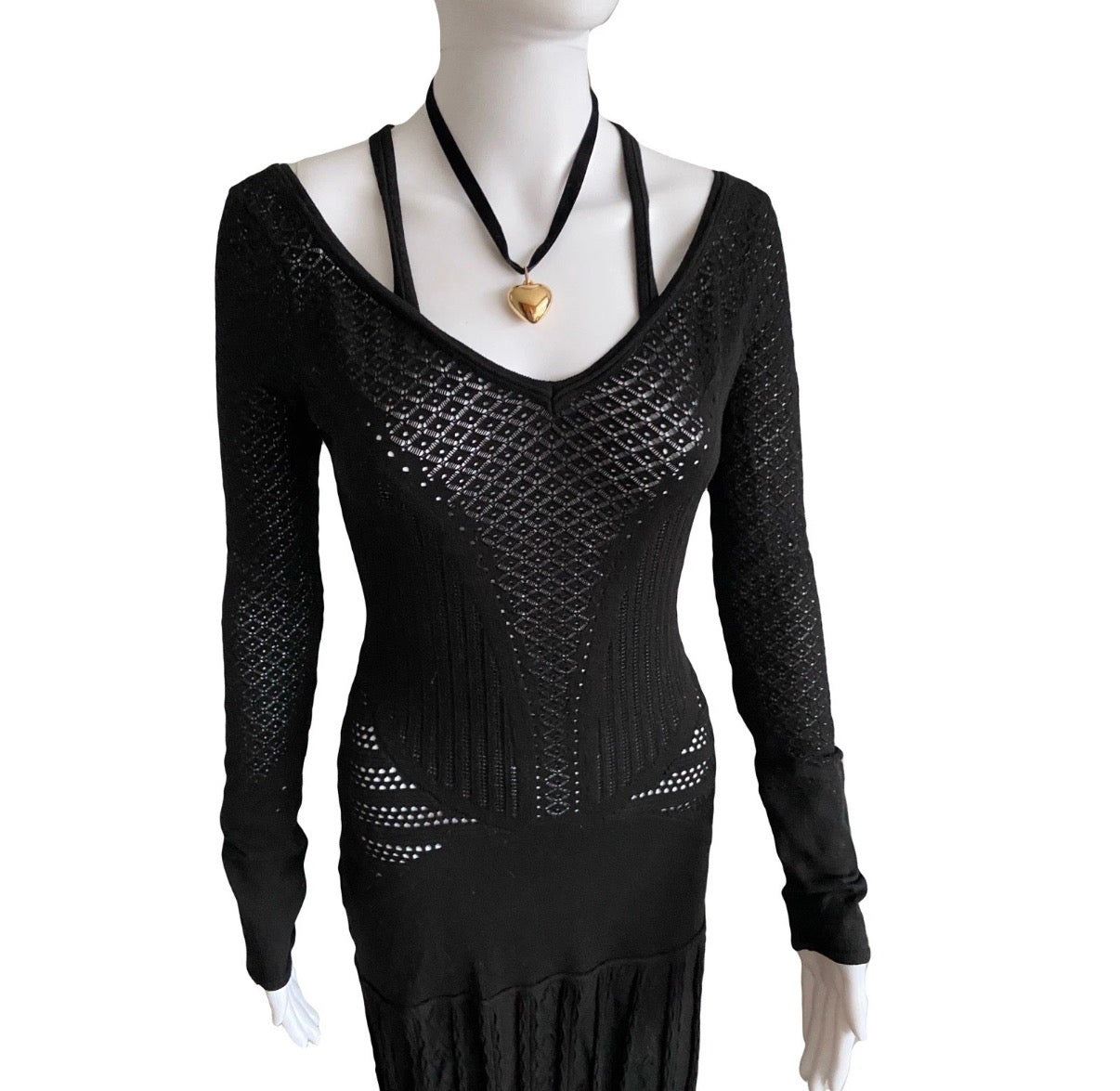 Roberto Cavalli Black Maxi Dress Crochet Knitted Style 42IT