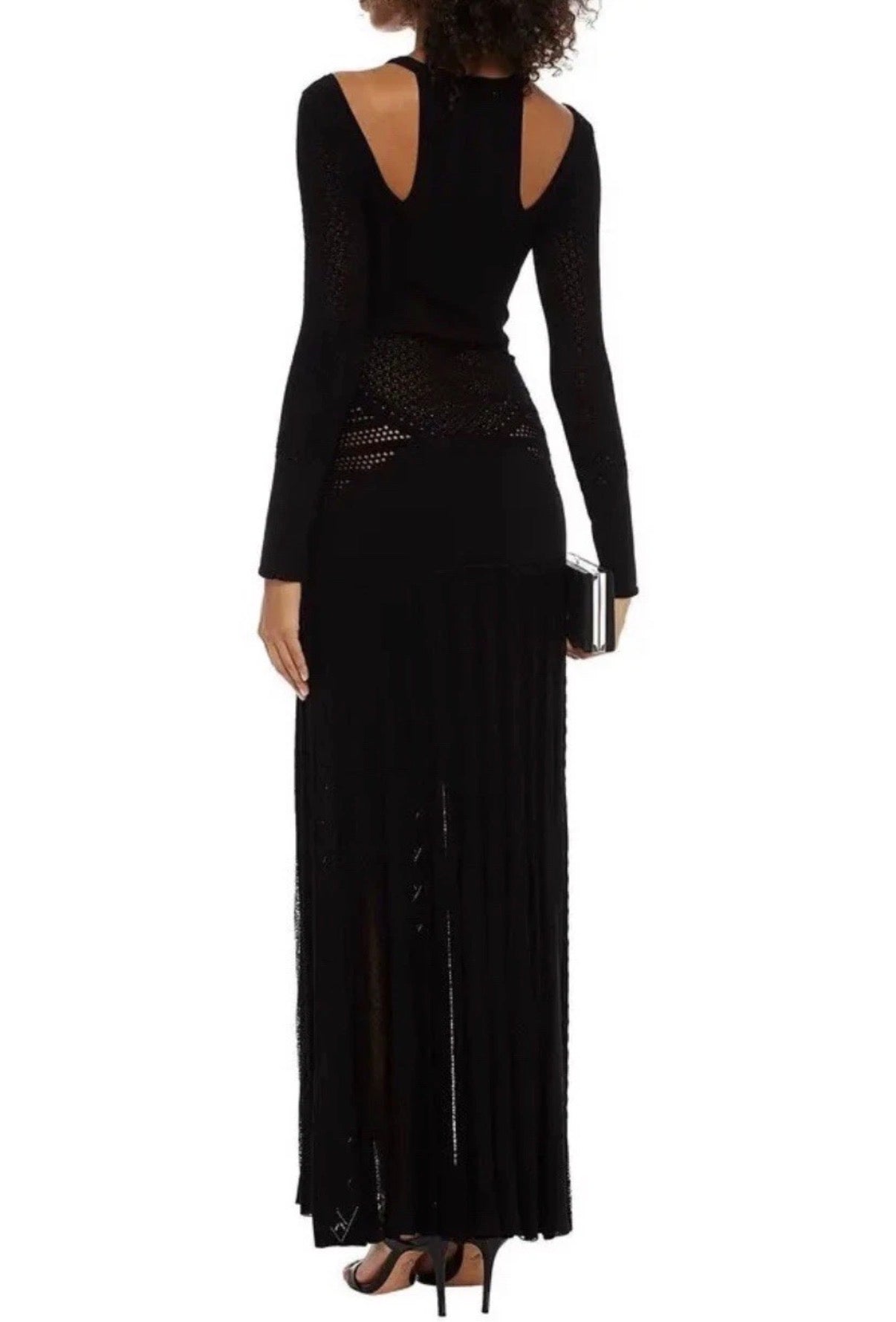 Roberto Cavalli Black Maxi Dress Crochet Knitted Style 42IT